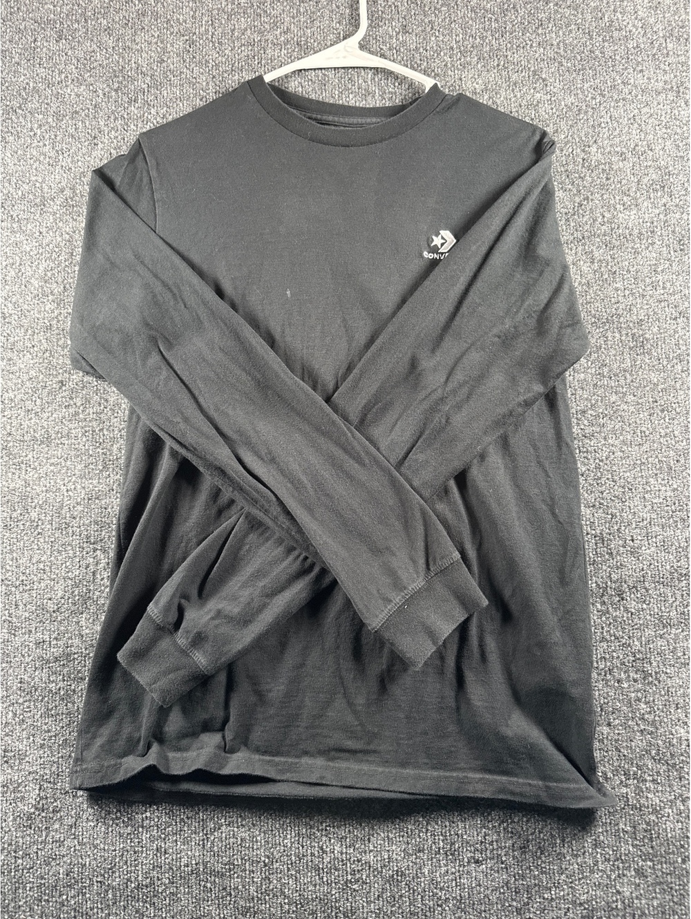 Converse Gender-Free Black Long Sleeve T-Shirt Small Star Chevron Logo